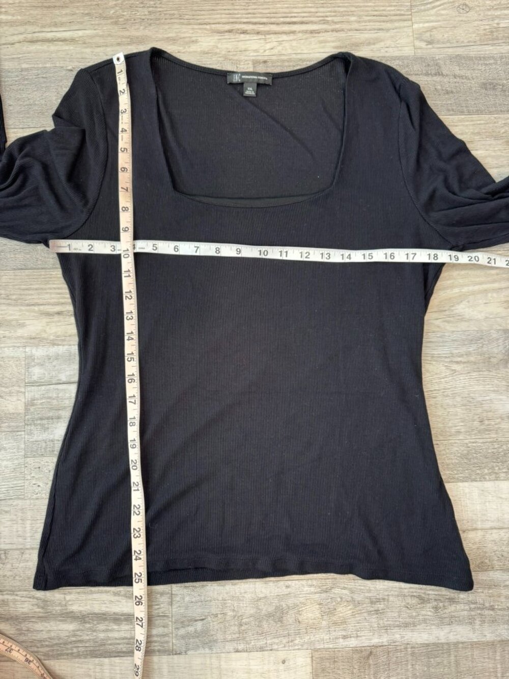 INC Black Ribbed Square Neck Long Sleeve Stretch Knit Top Size XXL D35 - Picture 4 of 5